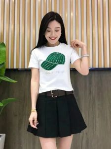 Summer 2024 Heavy Diamond Embellished Hat Print Sweet And Spicy Baring Waist Short Sleeve T-Shirt Women Versatile Stylish Top