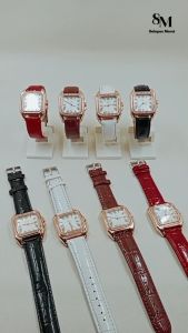 LR LAROCHE DM1711 JAM TANGAN PERSEGI WANITA JAM CEWEK TALI KULIT GLOSSY BODY BINTIK PERMATA JAM TANGAN DELAPAN MARET