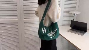 HY BAG #4011 FASHION WOMENS CHIC CANVAS CROSSBODY SHOULDER BAG WITH EMBROIDERED LOGO