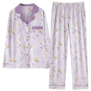 MiiOW | Pure Cotton Long Sleeve Sleepwear Set For Women Spring Autumn Home Clothes Large Size Open Cardigan Mom Can Wear Outside