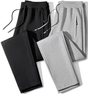 Mens Fleece Lined Sweatpants Loose Fit Sporty Trousers Autumn Winter plus Size Casual Long Pants Youth Trendy Basic Colors
