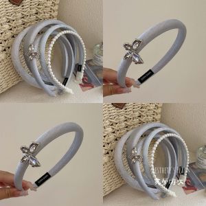 New 2025 French Style Embroidered Pearl Butterfly Rhinestone Women Fresh Sweet Headband Outgoing Versatile High Forehead