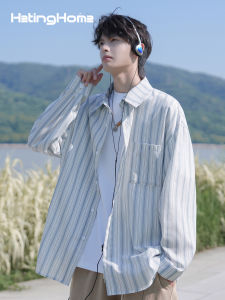 HetingHOME | เสื้อเชิ้ตแขนยาวทรงหลวมสไตล์อเมริกันสำหรับคู่รัก Hetinghome ฤดูใบไม้ร่วง แฟชั่นผู้ชายและผู้หญิง เสื้อเชิ้ตผ้าโพลีเอสเตอร์ผสมคอตตอน