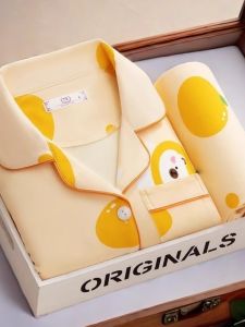 Pure Cotton Long Sleeve Sleepwear Womens Home Clothes Set Sweet Korean Style Outerwear Suitable for Postpartum Women