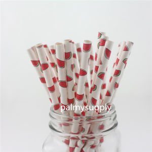 Mason Creative Handmade Small Clear Colorful Cartoon Fruit Pattern Milk Tea Beverage Disposable Hard Paper Straw Bulk