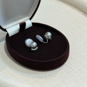 ต่างหูรูปหม้อไล่ยุงรูปไข่มุกสีเทาหรูหรา ไม่ต้องเจาะรู ต่างหูแบบห้อยสำหรับผู้หญิง ต่างหูรูปไข่มุกขนาดเล็กและประณีต