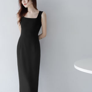 MZOMXO Hepburn Little Black Dress Womens Summer New Simple Elegance Commuting Sleeveless Square Collar Slimming Dress