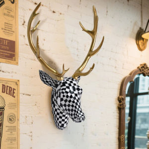 งานศิลปะตกแต่งผนังรูปหัวกวางโมเสคสมัยใหม่ ประติมากรรมเรซิ่น 3 มิติ รูปสัตว์ สำหรับตกแต่งห้องนั่งเล่น สำนักงาน บาร์ คาเฟ่