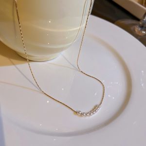 Fashion Simulated Pearl Necklace For Women Simple Charm Gold-color Metal Chain Necklaces Summer Neck Jewelry Gifts