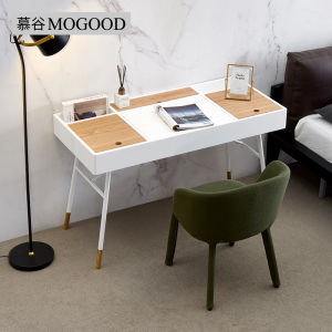 Modern Minimalist Italian Style Computer Desk Girls Bedroom Small Size Integrated Makeup Table Vanity Desk with Cable Hole