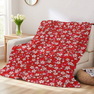 Beast Kingdom | Red Cherry Blossom Printed Blanket Suitable For Sofa Beds Offices Travel Camping Chairs Warm Woolen Blankets