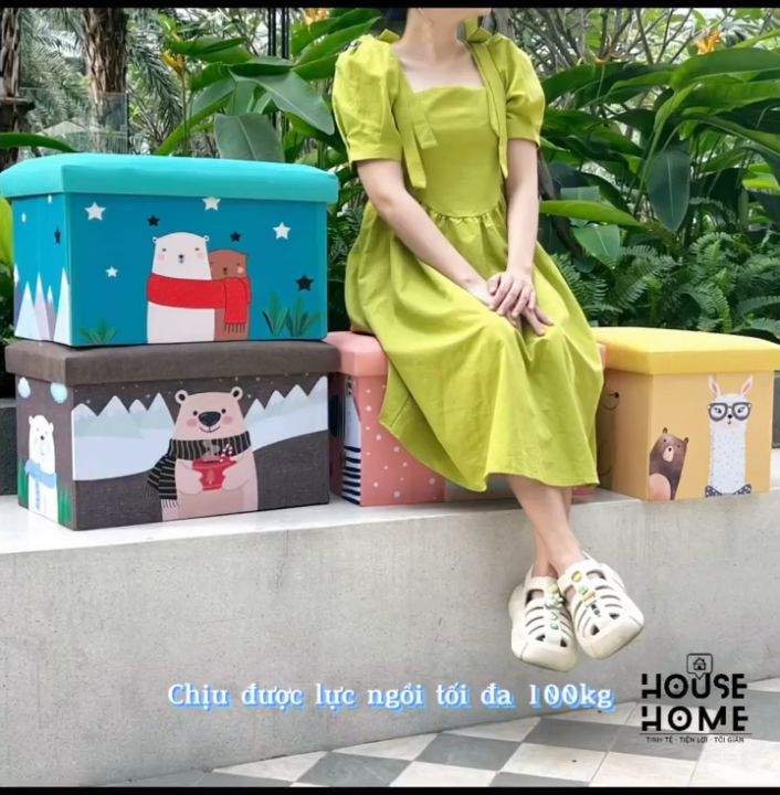 Thùng vải đựng đồ chơi trẻ em kiêm ghế đôn dài đa năng, họa tiết hoạt ...