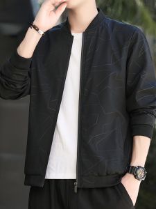 ROMON | Romon Mens Short Baseball Collar Jacket Casual Fashion Windproof Autumn Spring New Style Flight Suit Polyester Fiber Zipper Closure