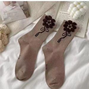 Pure Cotton High Waist Autumn Winter Women Socks Trendy Bear Design Forest System Pile Socks Girls Fashionable Sports Socks