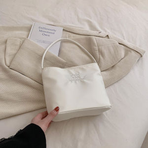 Pink Nylon Bucket Bag Womens Unique Design Handbag Underarm Single Shoulder Bag Fashionable Casual Style Small Size Bag