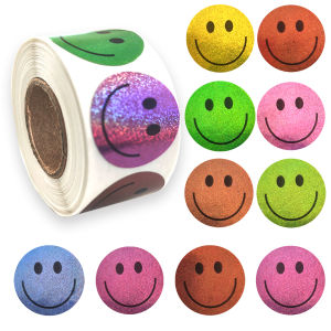 500 Pcs Holographic Round Expression Stickers – Colorful Foil Face Labels for Scrapbooking Journals Planners Packaging