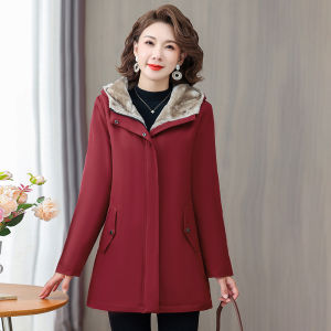 New Womens Thickened Fleece Lined Cotton Jacket Large Size Loose Warm Coat Long Hooded Mid-Length Downproof Nylon Outerwear