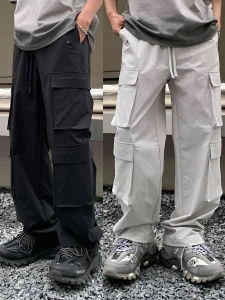 กางเกงทำงานฤดูร้อนแบบบางสำหรับผู้ชาย Ice Silk Casual Paratrooper กางเกงขายาวทรงหลวมเอวกลางสไตล์ย้อนยุคสไตล์ญี่ปุ่นย้อนยุค