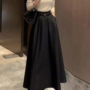 Tonnssar Black High Waist A-Line Slimming Half Skirt Elegant Miss Rich Girl Umbrella Skirt plus Size Autumn Winter New Arrival