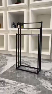 Nordic Metal Towel rack Bathroom towel hanger stand With multi-functional standing shelf For bathroombedroom/laundry 毛巾架