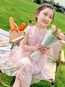 สไตล์เจ้าหญิง ฤดูร้อน เดรส เด็ก 3 เด็กผู้หญิง ทันสมัย และ มีสไตล์ กระโปรงยาวปานกลาง แขนสั้น ตาข่าย วัสดุ เด็กทารก เด็กผู้หญิง เดรส