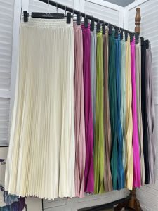 กระโปรงทรงเอเอวสูงทรงเอสไตล์เกาหลี กระโปรงจีบลูกไม้ยาวคลุมเข่า ผ้าซาติน เอฟเฟกต์สะพรึง กระโปรงทรงเอเข้ารูปสำหรับผู้หญิง