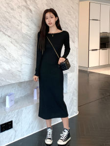 Váy Dài Tay Màu Đen Thanh Lịch Cho Nữ Mùa Thu Váy Dài Cổ Điển Hepburn Phong Cách Tối Giản Cao Cấp Mới 2025 Váy Dài Thường Ngày