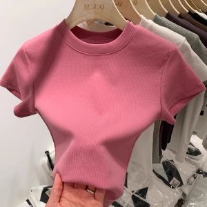 Plain Color Fitted and Slim T-shirt Short Sleeve