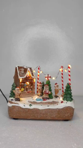 D&D Home l FC613 Gingerbread House Christmas Decor with Santa Figurines and Candy Trees