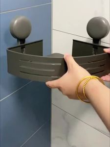 Bathroom Suction Tray Shelf Bathroom Perforation-free Toilet Wall Mounted Shower Gel Triangle Basket Shelf Kitchen Storage