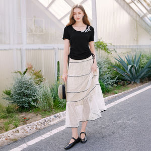 XIANGYING | Slimming Lace Up Hollow Waist T Shirt Summer