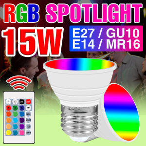 15W RGB LED Bulb E27 Smart Lamp E14 IR Remote Control Dimmable Colorful Spotlight GU10 For Home Atmosphere Decor MR16 Neon Light