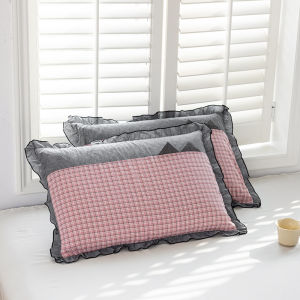 SUNLIGHT HOME 2 Pieces Stylish Cotton Pillowcase1 Pair Korean Style Pillow Cases With ZipperBreathable Lace Pillow Cover