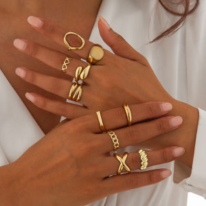 Ingemark | Ingemark 10Pcs/Set Vintage Smooth Water Drop Open Rings for Women Creative Metal Gold Color Finger Rings Daily Jewelry Gift New