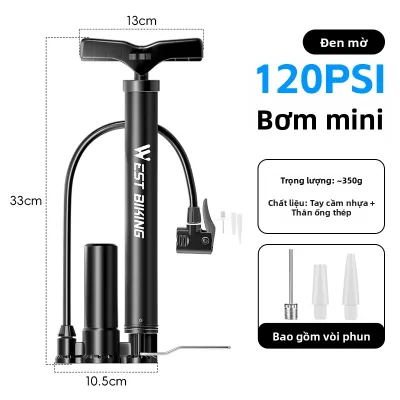 West Biking | Bơm Xe Đạp Di Động WEST BIKING 120PSI Dành Cho Van Schrader/Presta - Máy Bơm Hơi Xe Đạp Sàn Áp Suất Cao Dành Cho Xe Đạp Địa Hình Và Phụ Kiện Màu Đen Mờ