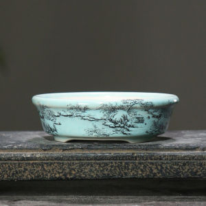 Chậu Hoa Gốm Sứ Tròn Vẽ Tay Bằng Bùn Trắng Màu Đỏ Tím Phong Cảnh Tuyết Chậu Cây Trong Nhà Cổ Điển Dùng Để Trang Trí Bàn