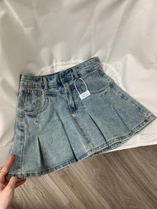 กระโปรงยีนส์ทรงเอเอวสูง กระโปรงยีนส์ทรงเอสั้นสไตล์ย้อนยุค สไตล์อเมริกัน กระโปรงสั้นผ้าฝ้ายลายจุดสำหรับผู้หญิงในช่วงฤดูร้อนปี 2025