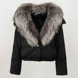 Áo Khoác Lông Cáo Thật Mùa Đông Dành Cho Nữ Lót Lông Vũ Dày Dặn Ấm Áp Kiểu Dáng Đường Phố Thường Ngày Áo Khoác Ngắn Có Cổ Lông Cáo Tự Nhiên