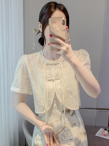 New Chinese Style Short Sleeve Shirt Women Summer Outerwear Sun Protection Shawl Coat Button Short Top Korean Version Straight Cut