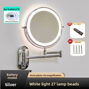 Hotel Foldable Double-Sided LED Mirror with Light Bathroom Makeup Mirror Beauty Metal Frame Silver Mirror Home Bathroom