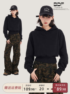 American Style Black Hooded Sweatshirt Womens Spring Autumn Winter Short Sleeve Long Sleeve Top Coat Commute Pure Color