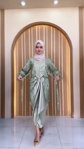 Bella Setelan Baju Batik KondanganMuslim Wanita Outer Brukat Renda Rok Lilit Kondangan