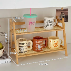 Double Layer Cup Holder Cup Storage Rack Vintage Real Wood Desktop Organizer Bathroom Accessories Household Cleaning Tools