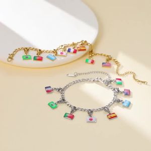 Skyrim | Country Flag Charm Bracelet Stainless Steel Pendants with Lobster Clasp Fashion Italy France Spain Morocco Turkey Flags Jewelry