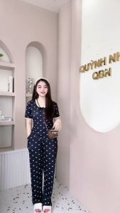 Set Bộ Nơ Thun TĂM LẠNH Áo Tay Ngắn Viền Ren + Quần Suông Dài Nữ