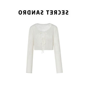 Zhang Yuan Yi Womens Fashion Summer 2024 Elegant Minimalist Style Gentle Tie-Band Short Hollow Cover up Anti-Aging Knitted Sweater