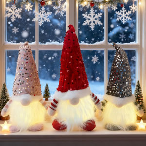 Christmas Sequins Gnome Doll Festive Ornaments Plush Gnome Rudolph Doll Christmas Decorations for Valentines Day New Year Gift