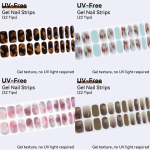 UV FREE Gel Nail Strips 22 Tips Self Adhesive Gel Nail Stickers DIY Manicure Decoration Glitter Amber Grey Pink Dipped Effect