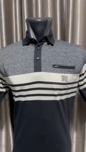 Kaos Fashion Pria Kerah Polo RSCH.STYLE Motif Garis Mix Misty Lengan Pendek Top Kasual Brand Model Terbaru Kualitas Terbaik (Kancing dan Kantong Saku Hidup)