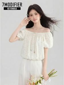7.Modifier | Áo Blouse Dây Nơ Cổ Trễ Vai Tay Bồng